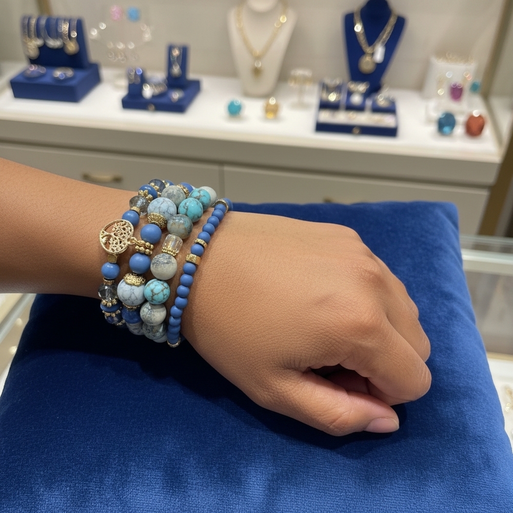 Bohemian 5 pieces Blue and Gold Beaded Bracelet Set